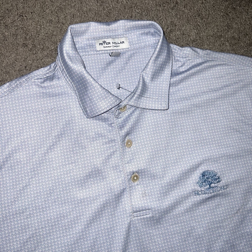 Peter Millar Summer Comfort Polo Shirt M Blue Geo Print Performance Golf